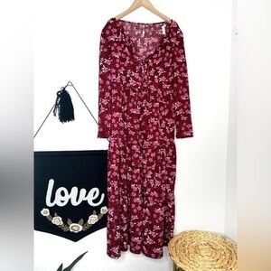 Free People Maxi Dress Tiers Of Joy Floral Boho cottage core maroon purple pink